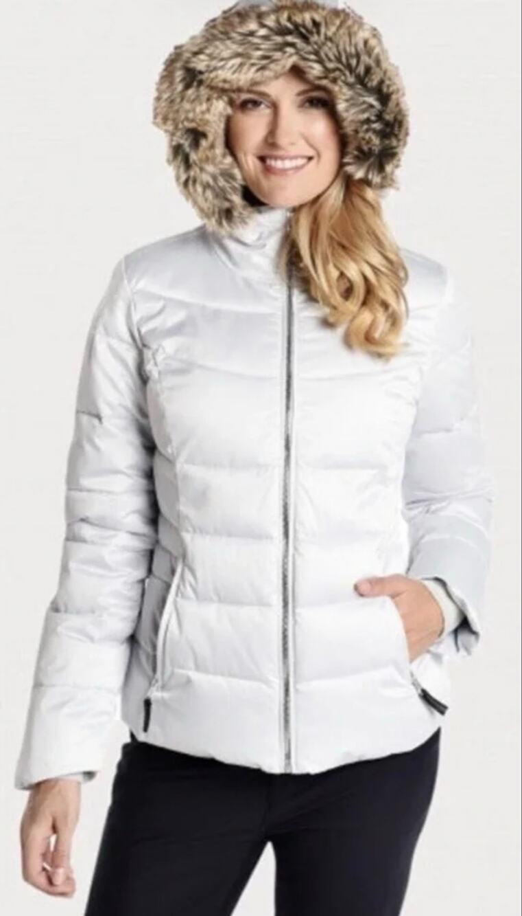 Obermeyer Bombshell Ski Jacket White Puffer Womens 6 Hooded Fur Collar 11033